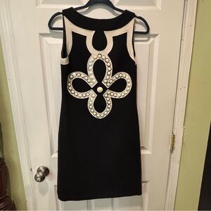 Tory Burch Black/Off White Monochrome Embellished Sleeveless Knit Dress. Sz 2